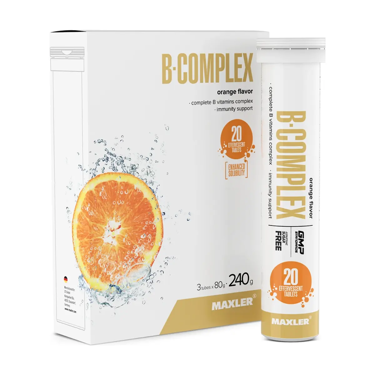 Maxler B-Complex Effervescent Tablets, Orange, 12x20 tubes, Витаминдер