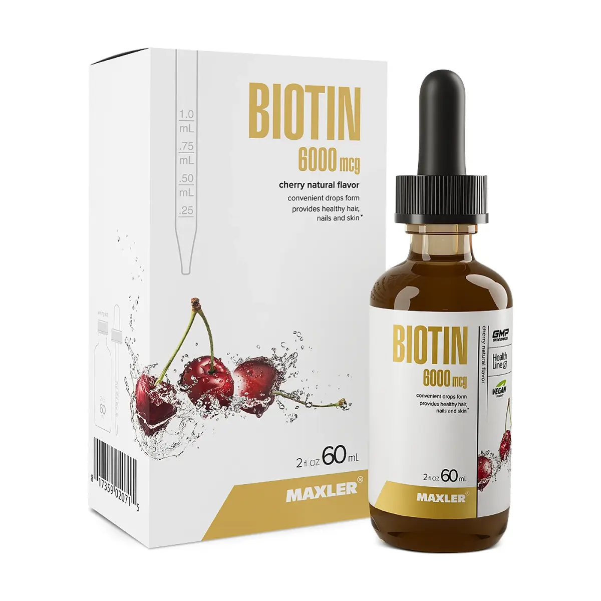 Maxler Biotin 6,000 mcg drops, Cherry flavor, 2 oz, Витаминдер