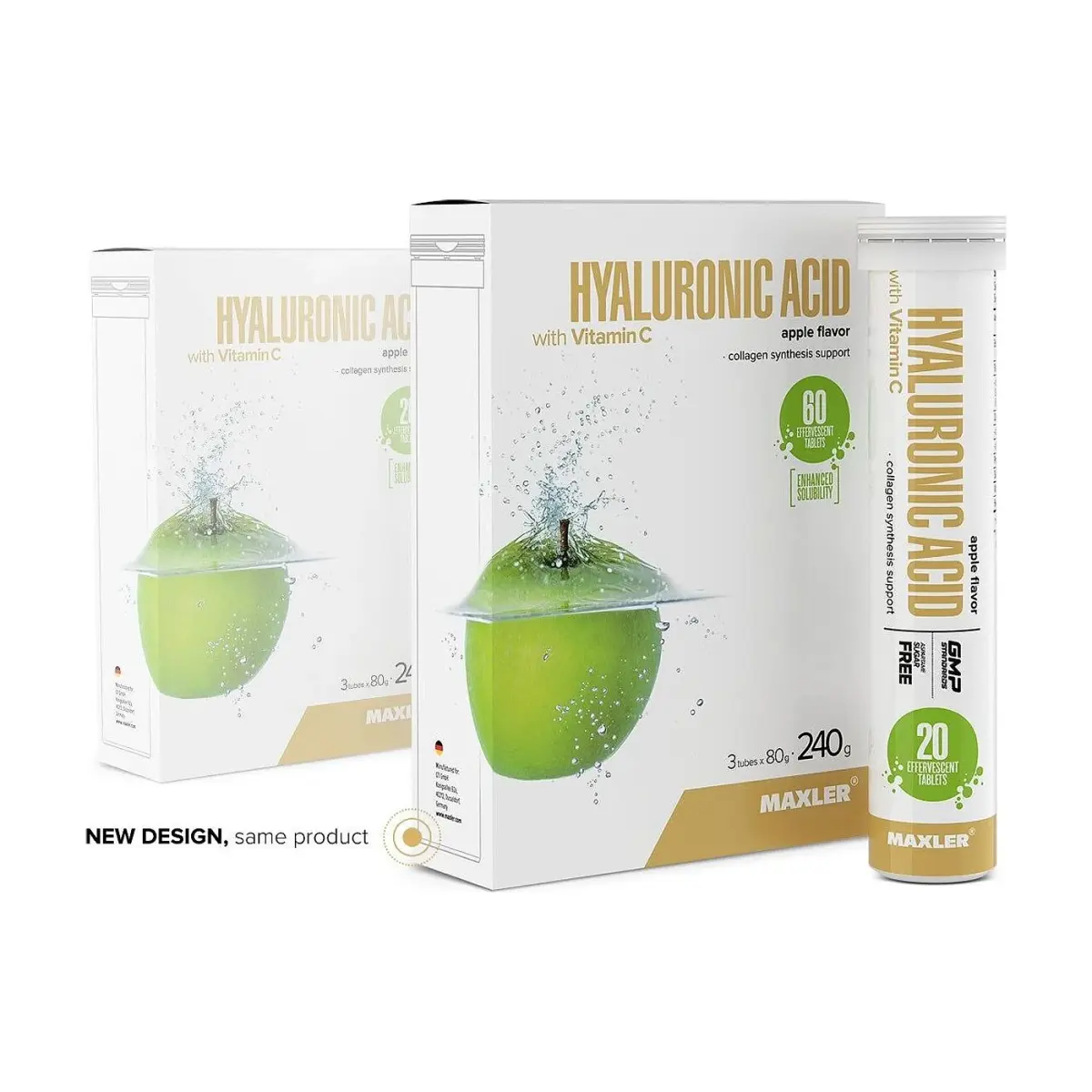 Maxler Hyaluronic Acid with Vitamin C Effervescent Tablets, Apple, 12x20 tubes, Витаминдер