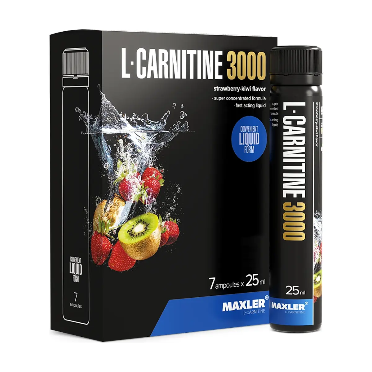 Maxler L-Carnitine 3000, Құлпынай және киви, 14x25 мл box, Май жағушылар