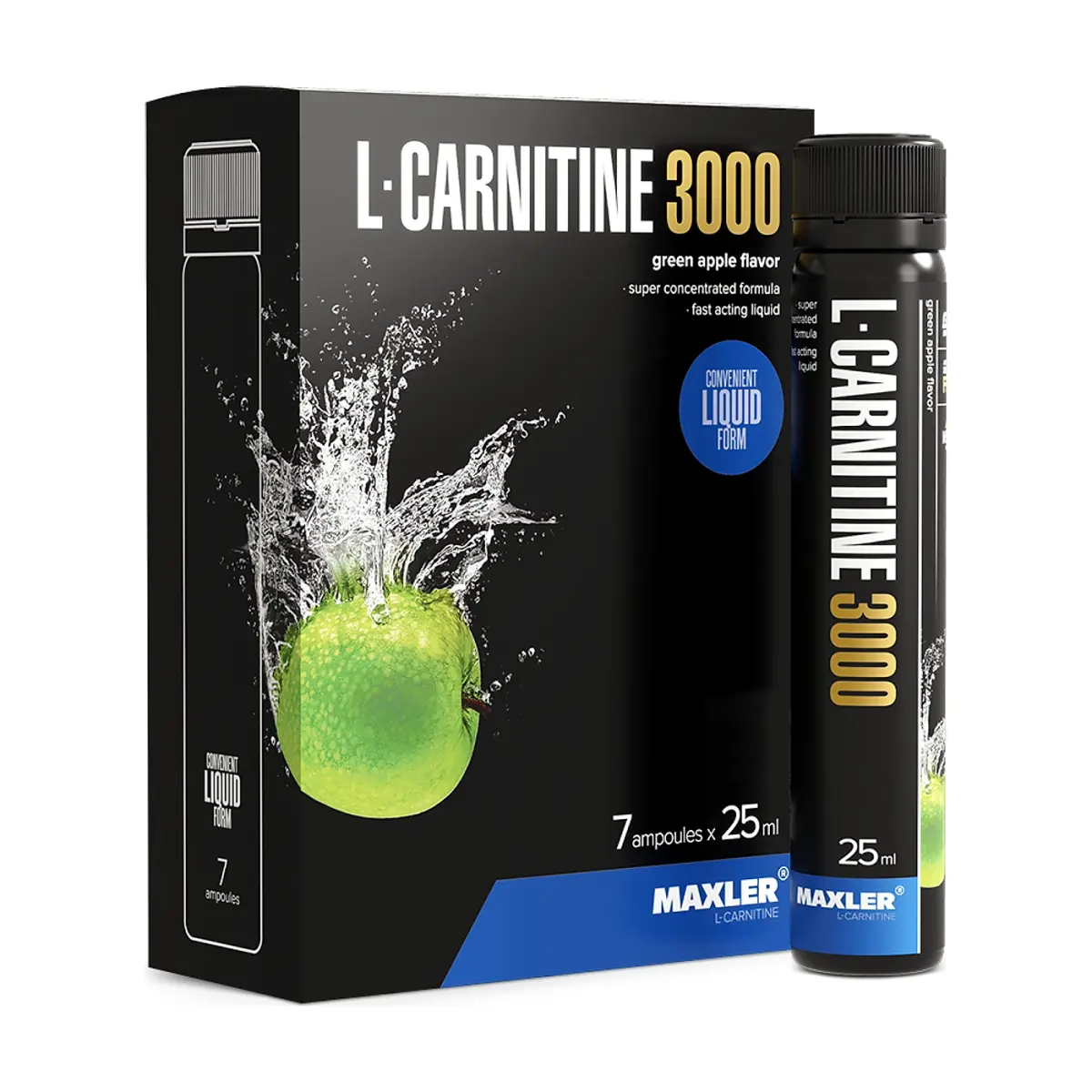 Maxler L-Carnitine 3000, Жасыл алма, 14x25 мл box, Май жағушылар
