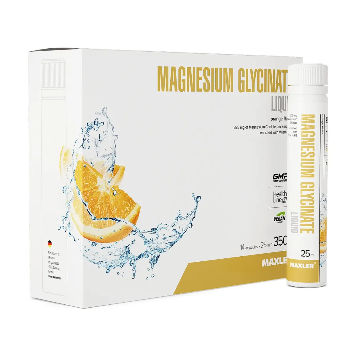 Maxler Magnesium Glycinate Liquid, Strawberry, 14 x 25 мл, Энергетиктер, предтрен