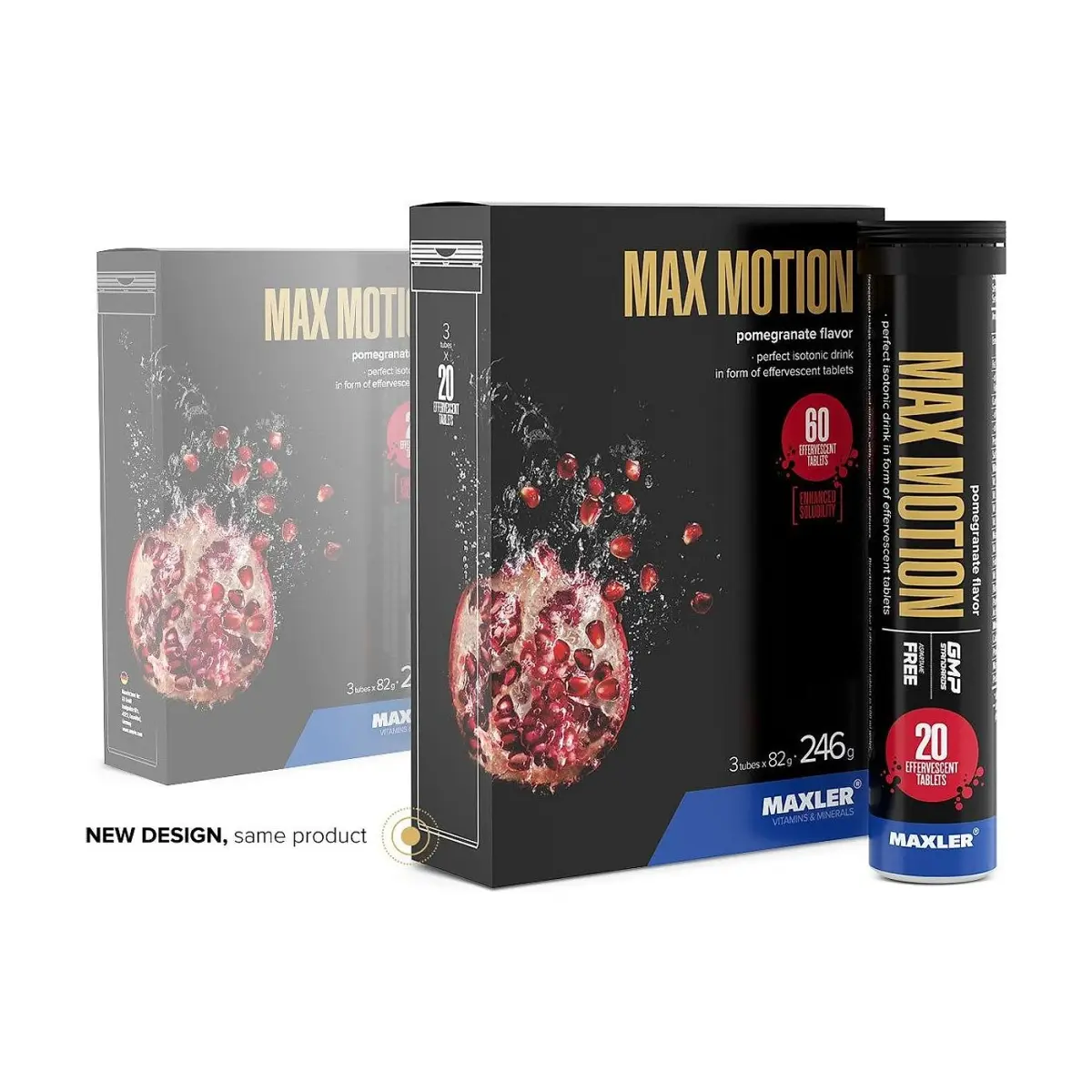 Maxler Max Motion Effervescent Tablets, Pomegrante, 12 tubes*20 eff.таб, Энергетиктер, предтрен