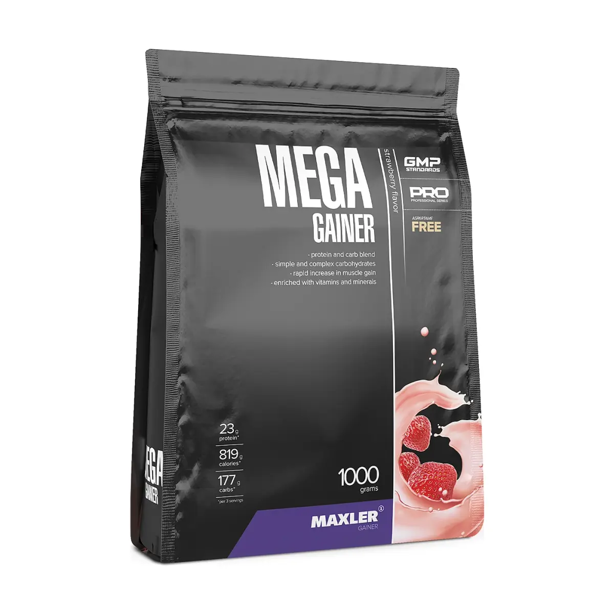 Maxler Mega Gainer, Strawberry, 1000 г, Гейнер