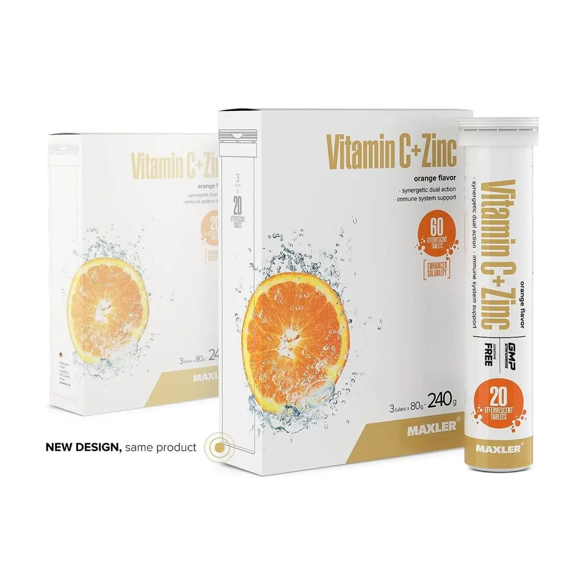 Maxler Vitamin C + Zinc Effervescent Tablets, Orange, 12x20 tubes, Витаминдер
