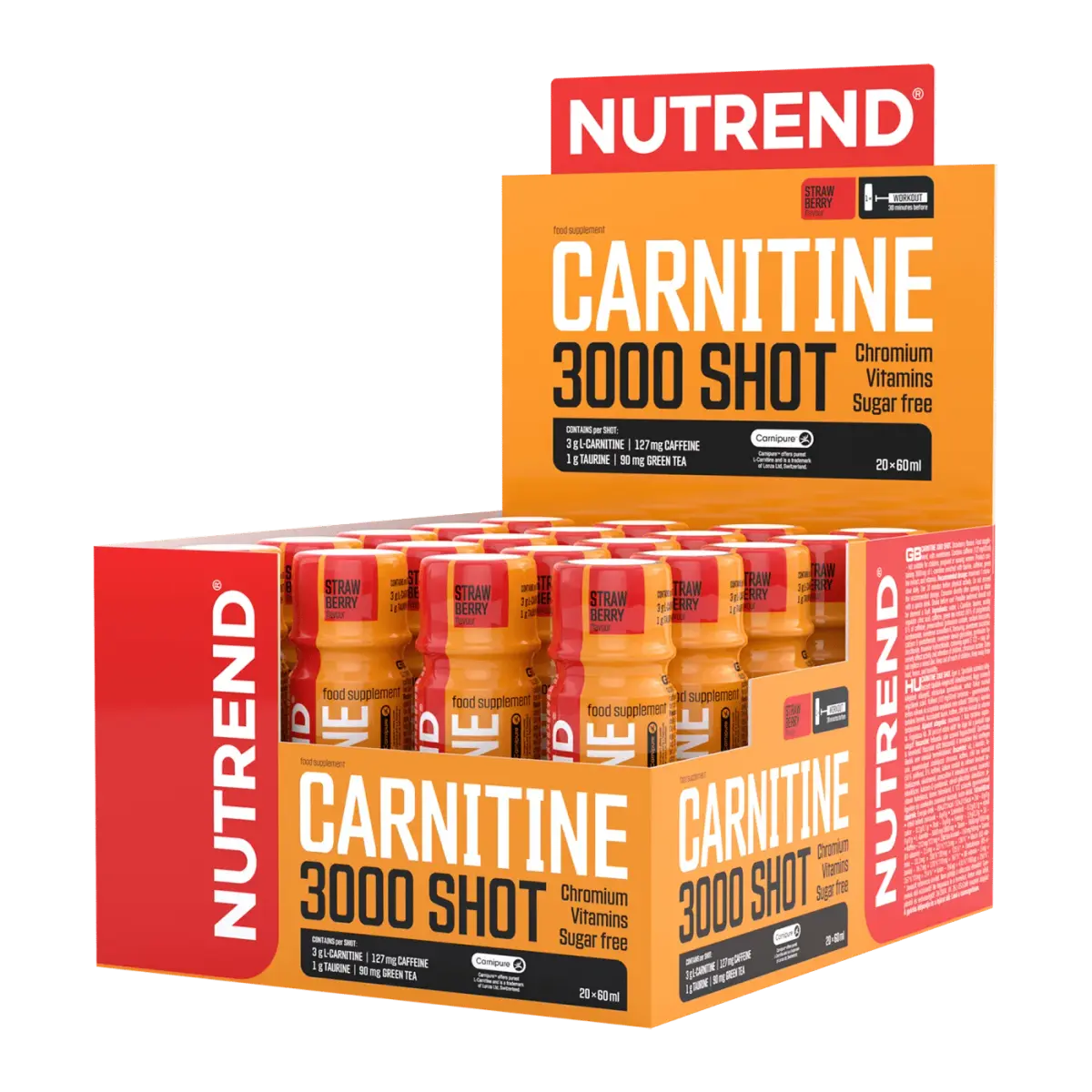 Nutrend CARNITINE 3000 SHOT, Клубника, 20x 60 мл, Жиросжигатели